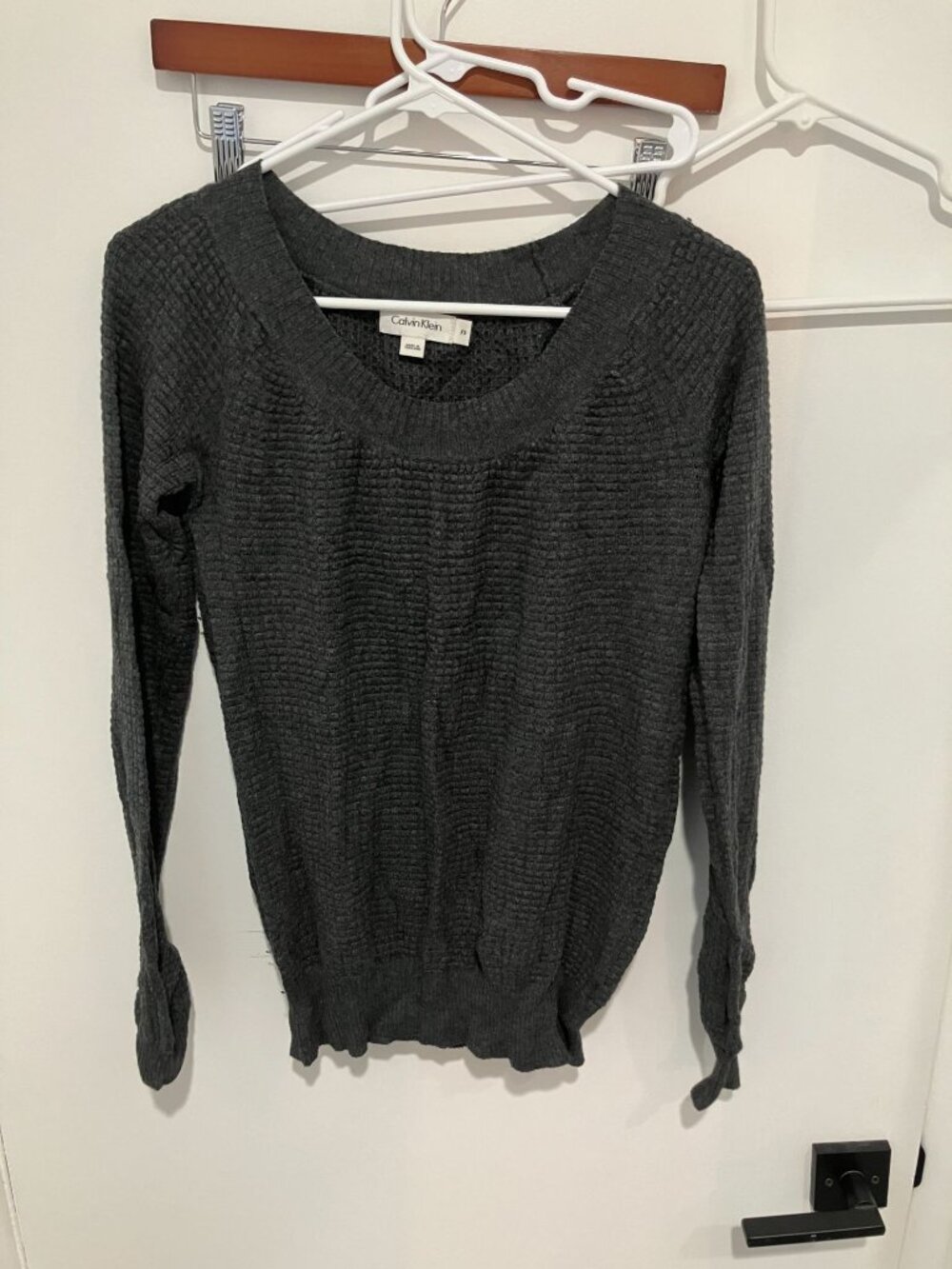 Calvin Klein Women's Waffle Knit Scoop Neck Sweater, Dark Gray, Size XS